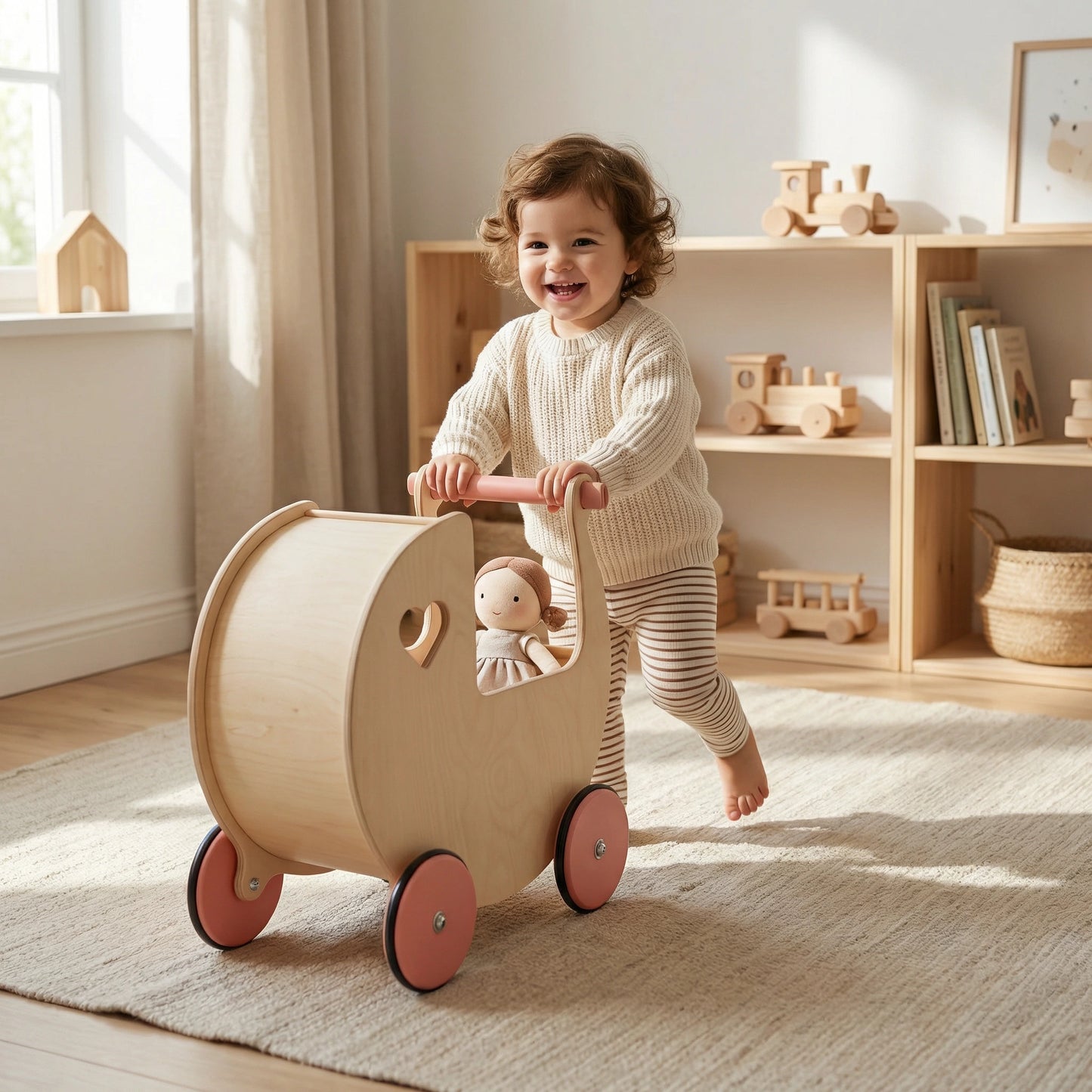 Luxury doll stroller natural